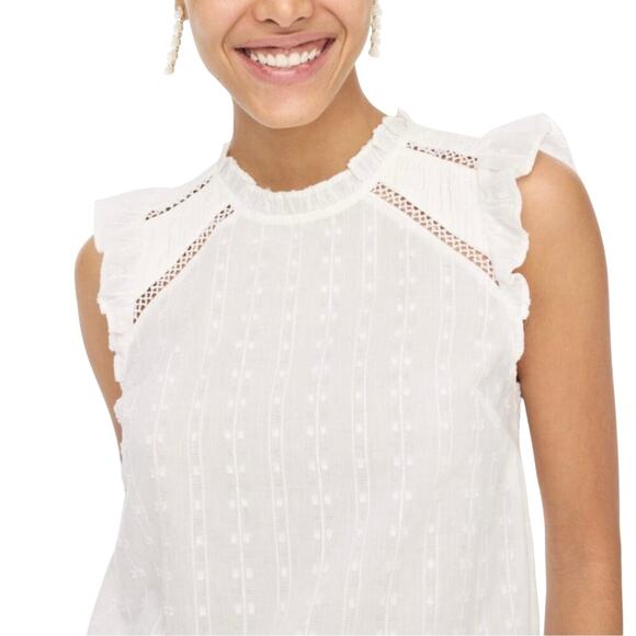 J.Crew White Flutter-Sleeve Cotton Clip Top Blouse NWT Size M - Picture 3 of 7